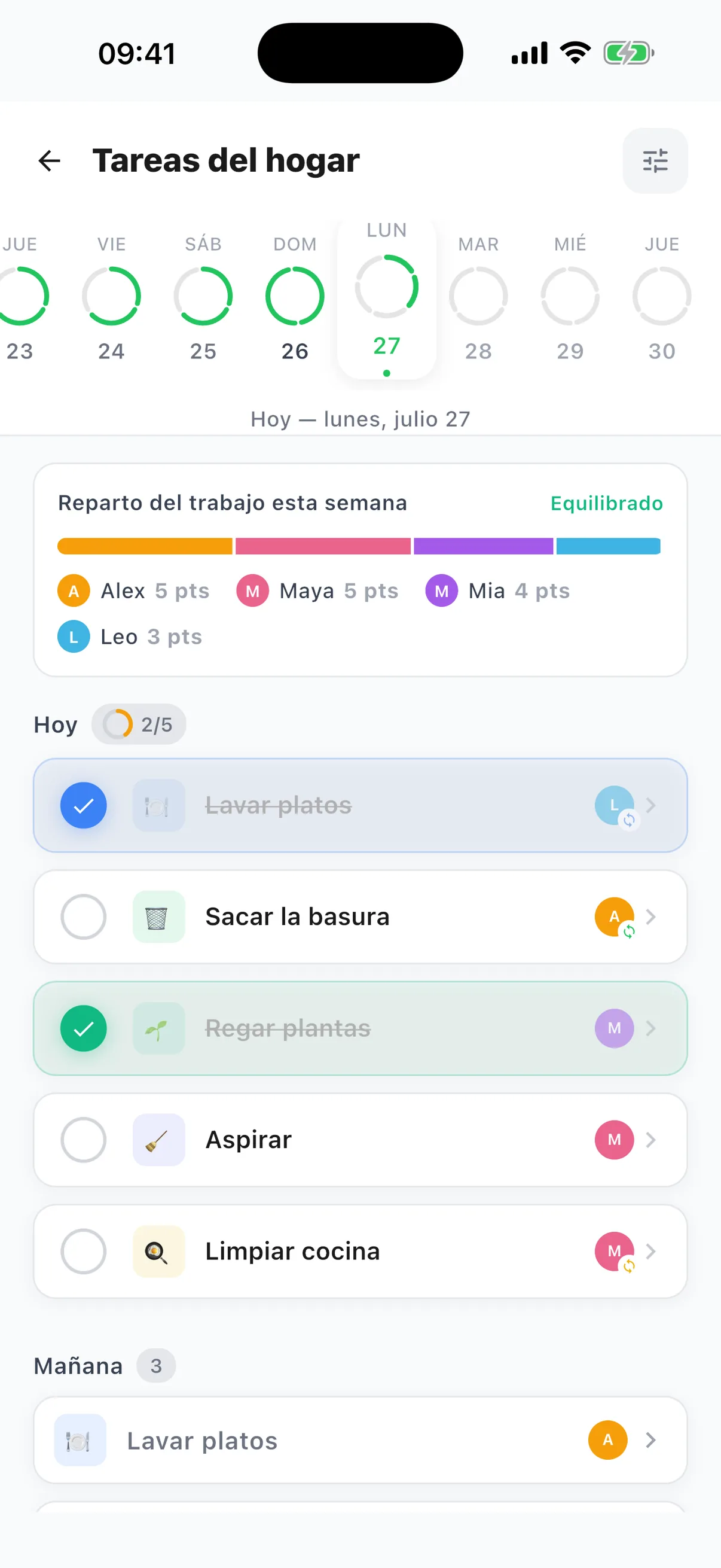 Pantalla de la app