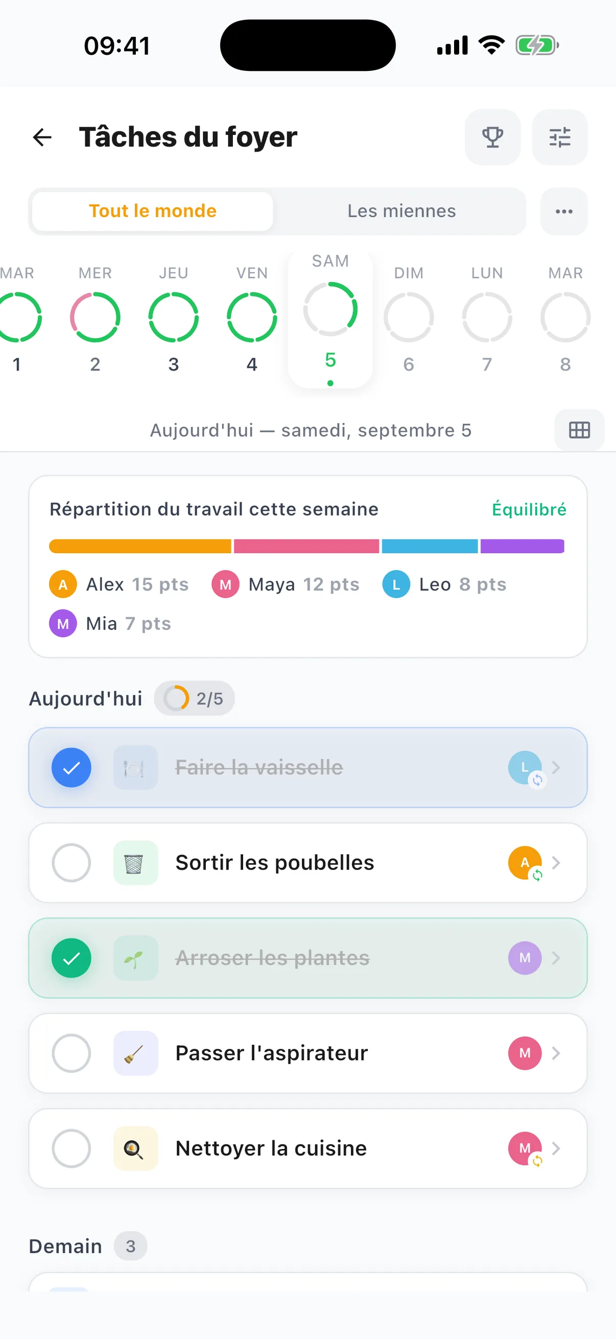Écran de l’app